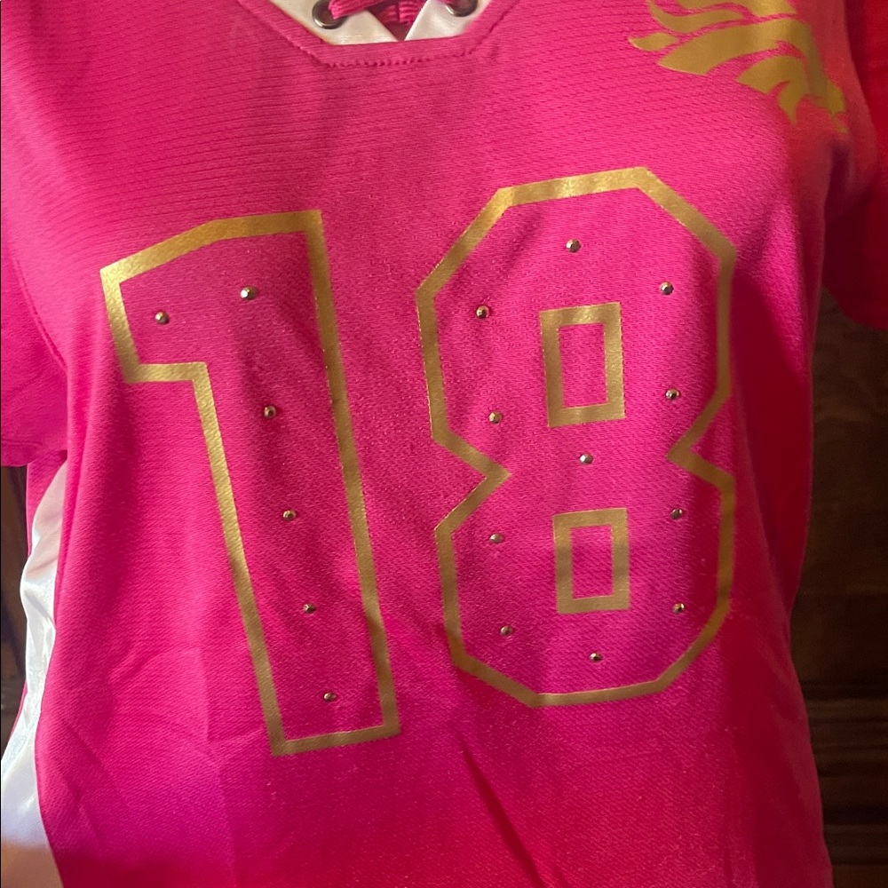 NFL Broncos Pink and Gold Women's Jersey - Picture 5 of 7